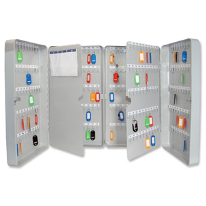 Key Cabinet Steel with Lock and Wall Fixings 300 Colour Tags 300 Numbered Hooks Grey