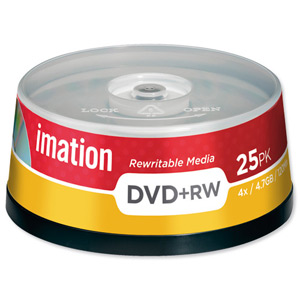 Imation DVD+RW Rewritable Disk on Spindle 4x Speed 120min 4.7GB Ref i16867 [Pack 25]