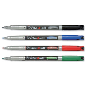 Stabilo Write-4-all Permanent Marker Pen Waterproof 0.7mm Line Assorted Ref 156-4 [Wallet 4]