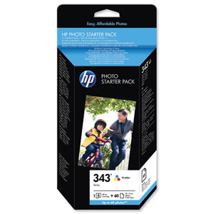 Hewlett Packard [HP] No. 343 Photo Starter Pack 3-Colour Cartridge 60 Sheets 10x15cm Paper Ref Q7948EE