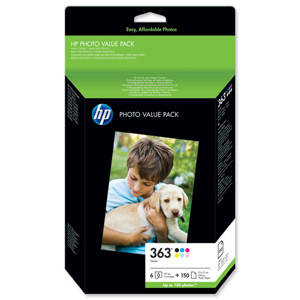 Hewlett Packard [HP] No. 363 Photo Value Pack 6x Colour Cartridges 150 Sheets 10x15cm Paper Ref Q7966EE