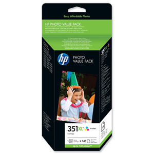 Hewlett Packard [HP] No. 351XL Photo Value Pack Tri-Colour Cartridge 140 Sheets 10x15cm Paper Ref Q8848EE