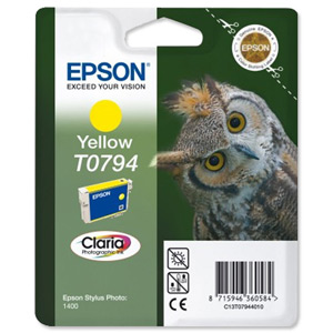 Epson T0794 Inkjet Cartridge Claria Owl 51g Page Life 714-1070pp Yellow Ref C13T079440A0 Ident: 804F