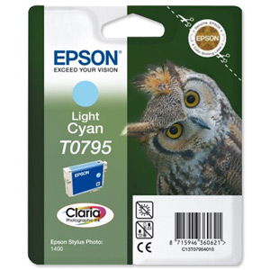 Epson T0795 Inkjet Cartridge Claria Owl 51g Page Life 540-660pp Light Cyan Ref C13T079540A0