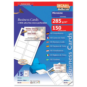 DECAdry MicroLine Business Cards 285gsm Bright White Ref OCB3261-3 [150 Cards]