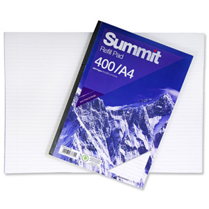 Summit Refill Pad Feint Ruled with Margin 60gsm 400pp A4 White Ref 846200191 [Pack 3]