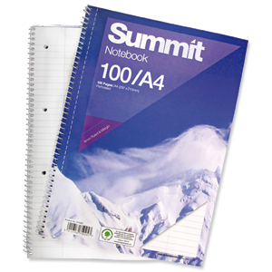 Summit Notebook Wirebound Ruled Punched Perforated Margin 60gsm 100pp A4 Ref 100080157 [Pack 10]