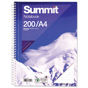 Summit Notebook Double Wirebound Punched Perforated Ruled Margin 60gsm 200pp A4 Ref 100080433 [Pack 3]