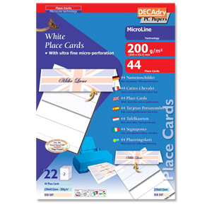 DECAdry Place Cards for Folding 200gsm 2 per A4 Sheet 210x63.5mm Ref OCB5107 [Pack 44 Cards]