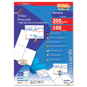 DECAdry Postcards 200gsm Microperforated 4 per A4 Sheet 148.5x105mm Ref OCB3325 [Pack 100 Cards]