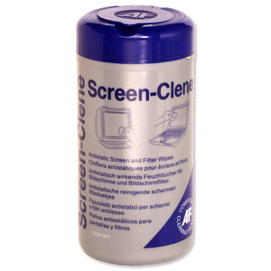 AF Screen-Clene Wipes Moist Anti-static Non-flammable Alcohol-free Tub of 100 Ref SCR100T