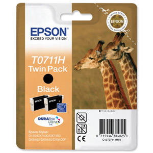 Epson T0711H Inkjet Cartridge DURABrite Giraffe High Yield Page Life 385-415pp Black Ref C13T07114H10