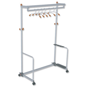 Alba Coat and Garment Rack Mobile Lockable Castors Capacity 40-50 Hangers W1200xD600xH1800mm Ref PMLUXWL6