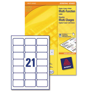 Avery Multifunction Copier Labels 21 per Sheet 70x42.3mm White Ref 3652 [2100 Labels]
