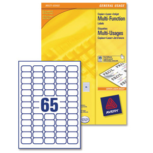 Avery Multifunction Copier Labels 65 per Sheet 38.1x21.2mm White Ref 3667 [2600 Labels]