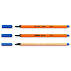 Stabilo Point 88 Fineliner Pen Water-based 0.8mm Tip 0.4mm Line Blue Ref 88/41 [Pack 10]