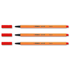 Stabilo Point 88 Fineliner Pen Water-based 0.8mm Tip 0.4mm Line Red Ref 88/40 [Pack 10]