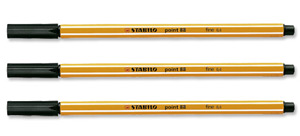 Stabilo Point 88 Fineliner Pen Water-based 0.8mm Tip 0.4mm Line Black Ref 88/46 [Pack 10]