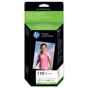 Hewlett Packard [HP] No. 110 Photo Pack Vivera 3-Colour Cartridge 140 Sheets 100x150mm Paper Ref Q8898AE