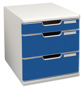 Multiform Modulo Filing Unit 3 Drawer Set with Lock A4 Grey and Blue Ref 320003D