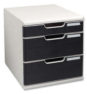 Multiform Modulo Filing Unit 3 Drawer Set with Lock A4 Grey and Black Ref 320014D