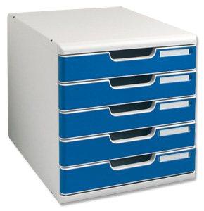 Multiform Modulo Filing Unit 5 Drawer Set with Lock A4 Grey and Blue Ref 301003D