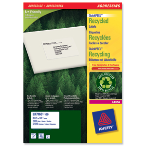 Avery Addressing Labels Laser Recycled 21 per Sheet 63.5x38.1mm White Ref LR7160-100 [2100 Labels]