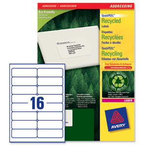 Avery Addressing Labels Laser Recycled 16 per Sheet 99.1x33.9mm White Ref LR7162-100 [1600 Labels]