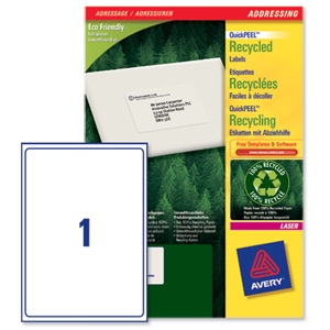 Avery Addressing Labels Laser Recycled 1 per Sheet 199.6x289.1mm White Ref LR7167-100 [100 Labels]
