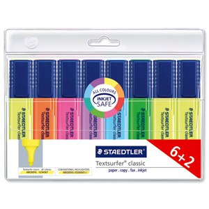 Staedtler Textsurfer Classic Highlighter Line Width 2.5-4.7mm Assorted Ref 364AWP8 [Pack 6 + 2 FREE]