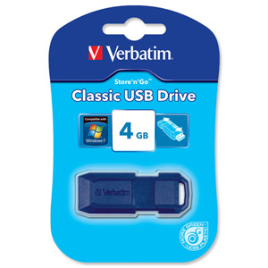 Verbatim Store n Go Classic USB Drive Retractable Security Software Read 11MB/s Write 8MB/s 4GB Ref 43990