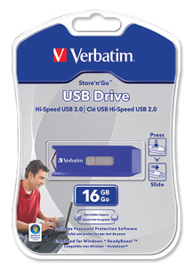 Verbatim Store n Go USB Drive Retractable with Security Software Read 11MB/s Write 8MB/s 16GB Ref 47334
