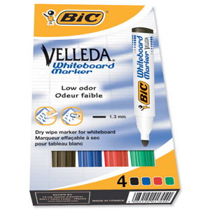 Bic Velleda 1701/1704 Whiteboard Marker Bullet Tip Line Width 1.5mm Assorted Ref 1199001704 [Pack 4]
