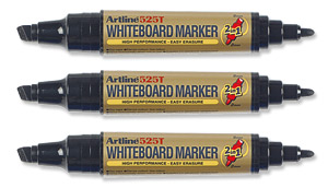 Artline 2-in-1 Whiteboard Marker Bullet Line 2.0mm Chisel Line 3.0-5.0mm Black Ref EK-525T [Pack 12]