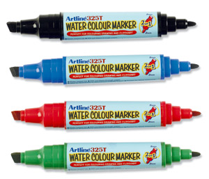 Artline 2-in-1 Flowchart Marker Bullet Line 2mm Chisel Line 3-5mm Assorted Ref EK325T [Pack 4]