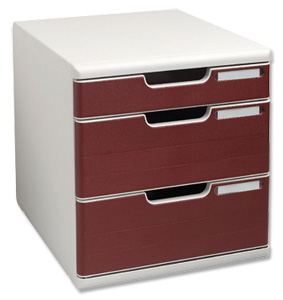 Multiform Modulo Filing Unit 3 Drawer Set with Lock A4 Grey and Burgundy Ref 320012D