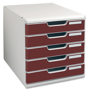 Multiform Modulo Filing Unit 5 Drawer Set with Lock A4 Grey and Burgundy Ref 301012D