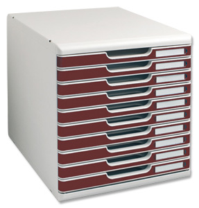Multiform Modulo Filing Unit 10 Drawer Set with Lock A4 Grey and Burgundy Ref 302012D