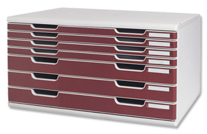Multiform Modulo Filing Unit 7 Drawer Set with Lock A3 Grey and Burgundy Ref 323012D