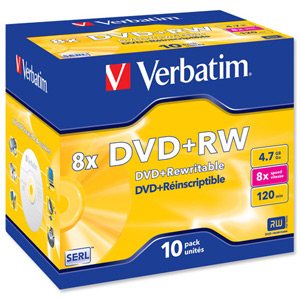 Verbatim DVD+RW Rewritable Disk Cased 8x Speed 120min 4.7Gb Ref 43527 [Pack 10]