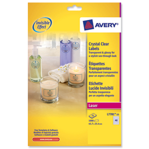 Avery Crystal Clear Labels Laser Durable 40 per Sheet 45.7x25.4mmTransparent Ref L7781-25 [1000 Labels]