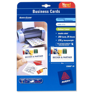 Avery Quick and Clean Business Cards Laser 270gsm 85x54mm Satin Ultra White Ref C32026-25UK [Pack 250]