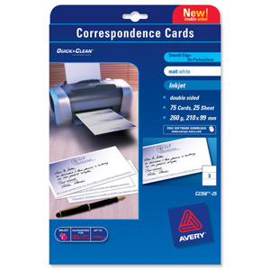 Avery Quick and Clean Compliment Cards Inkjet Double-sided 210x99mm Matt White Ref C2358-25 [75 Cards]