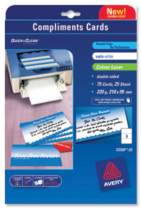 Avery Quick and Clean Compliment Cards Laser Double-sided 210x99mm Satin White Ref C2359-25 [75 Cards]