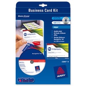 Avery Business Card Kit Inkjet with Software and 8 Sheets of 8 Cards 260gsm 85x54mm Matt Ref C32041-8