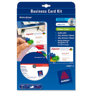 Avery Business Card Kit Laser with Software and 8 Sheets of 10 Cards 270gsm 85x54mm Satin Ref C32042-8