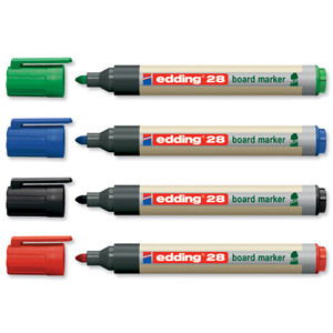 Edding 28 Drywipe Board Marker Part-recycled Bullet Tip 1.5-3mm Line Assorted Ref 28/4s [Pack 4]