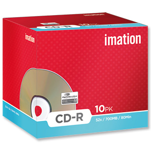 Imation CD-R Recordable Disk Write Once Cased Lightscribe 52x Speed 80Min 700MB Ref i22383 [Pack 10]