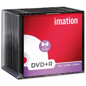 Imation DVD+R Recordable Disk Write Once Cased Printable 16x Speed 120min 4.7GB Ref i22374 [Pack 10]