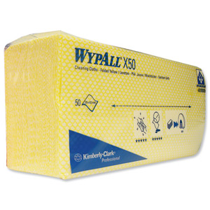 Wypall X50 Cleaning Cloths Absorbent Strong Non-woven Tear-resistant Yellow Ref 7443 [Pack 50]